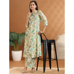 COTTON CULTURE Women Floral Printed Cotton Kurta with Trousers-picture-32