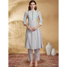COTTON CULTURE Women Floral Printed Panelled Pure Cotton Kurta with Trousers-picture-36