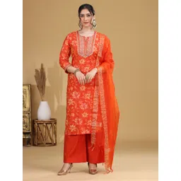 COTTON CULTURE Women Floral Printed Regular Thread Work Kurta with Palazzos & With Dupatta-picture-37