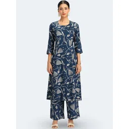 COTTON CULTURE Women Floral Printed Round Neck A-Line Kurta with Palazzos-picture-42