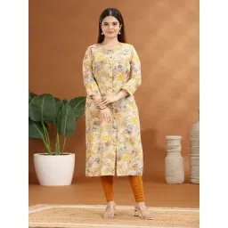Cotton Culture Yellow Cotton Floral Three-Quarter Sleeves Kurta-picture-36