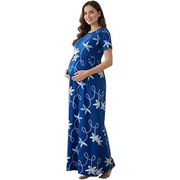 Cotton Maternity Maxi Dress for Women | Zipless Feeding Nighty with Hidden Flap & Pockets | Nursing Gown for Pregnant & Breastfeeding Moms | Soft & Stretchable Fabric.-picture-39