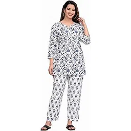 Cotton Printed Night Suit for Women's Shirt and Pyjama Sleep wear Set for Womens and Girls image 1