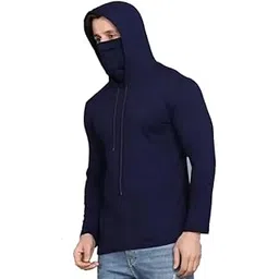 Cotton Solid Men Hooded Neck with Mask Sweatshirt Full Sleeves Hoodie/Sweatshirt for Men (Navy Blue) - Pack of 1 || BZ1-picture-25