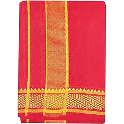 cotton zone Men's Red Cotton Handloom Lungi Mundu With yellow goldencolour Border 2m pack of 1-picture-53