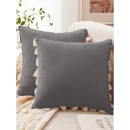 Cottonfry Grey & White 2 Pieces Velvet Square Cushion Covers image 2
