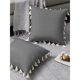 Cottonfry Grey & White 2 Pieces Velvet Square Cushion Covers image 4