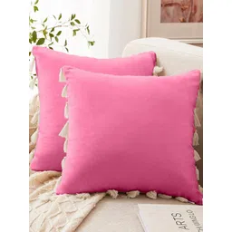 Cottonfry Pink & White 2 Pieces Velvet Square Cushion Covers-picture-10
