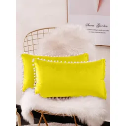 Cottonfry Yellow & White 2 Pieces Velvet Rectangle Cushion Covers-picture-41