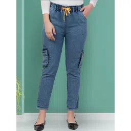 COUTUME COLLECTIONS Women Slim Fit Mid-Rise Light Fade Stretchable Cargo Style Jeans-picture-26