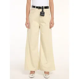 Cover Story Beige Cotton Regular Fit Trousers-image-49