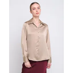 Cover Story Beige Satin Solid Regular Fit Shirt-picture-21