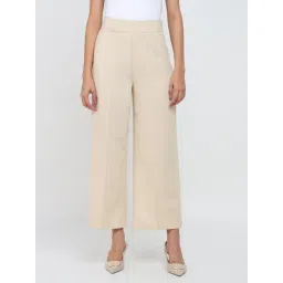 Cover Story Beige Viscose Solid Relaxed Fit Trousers-picture-36