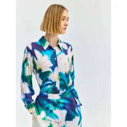 Cover Story Blue Satin Regular Fit Floral Print Shirt-picture-19