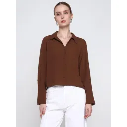 Cover Story Brown Polyester Solid Relaxed Fit Shirt-picture-15