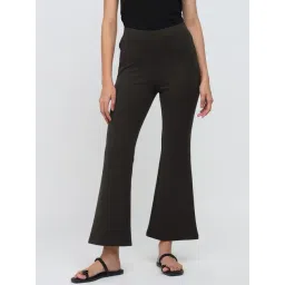 Cover Story Brown Viscose Solid Flared Fit Trousers-picture-23