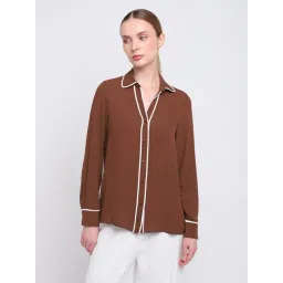 Cover Story Dark Brown Polyester Solid Regular Fit Shirt-picture-25