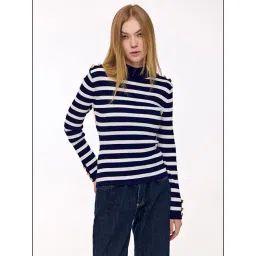Cover Story Navy Polyester Striped Sweaters-picture-36