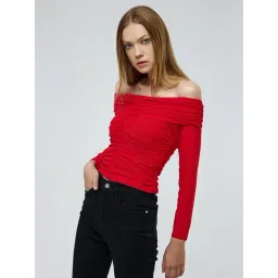 Cover Story Red Solid Bardot Top-picture-19