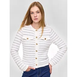 COVER STORY Women Striped Self Design V-Neck Cardigan-picture-23