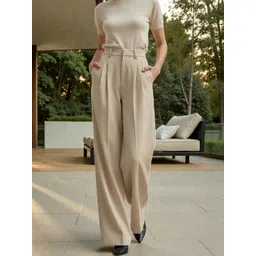 COVZ Women Smart Loose Fit High-Rise Easy Wash Pleated Trousers-picture-37