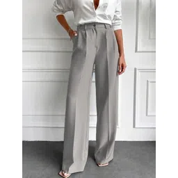 COVZ Women Smart Straight Fit High-Rise Easy Wash Pleated Trousers-picture-23