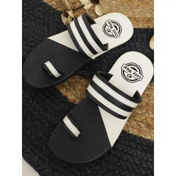 Cozy Wear Men Black And White One Toe Sliders-image-33