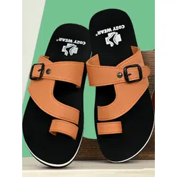 Cozy Wear Men Tan Solid Synthetic Open Toe Flip Flops With Buckles-picture-37
