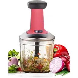 COZYCOMF Vegetable Cutter| Manual Hand Press Chopper with 6 Blades for Effortless Cutting Vegetables & Fruits | Multipurpose Cutter | Vegetable Chopper for Kitchen (1100ml) - Pink-picture-20