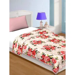 COZYEXPORTS White & Red Floral 200 GSM AC Room Cotton Single Bed Dohar image 1