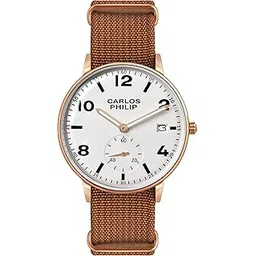 cp carlos philip Carlos Philip Men's Minimalist Analog Watch – Classic Dial with Date Display, Nylon Strap, Quartz Movement, Casual Everyday Style Watch for Men-picture-32