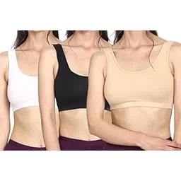 cpd empire Women's Cotton Everyday Sports Bra - All Day Comfort, Non Padded, Wirefree, High Coverage Multicolor (Pack of 3) Free Size Multicolour-picture-35