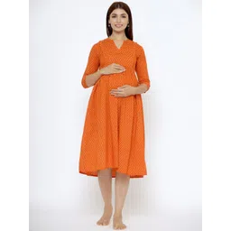 CRAFIQA Ethnic Motifs Fit & Flare Pure Cotton Maternity Midi Dress-picture-34