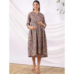CRAFIQA Ethnic Motifs Print Maternity Fit & Flare Dress-picture-28