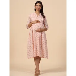CRAFIQA Ethnic Motifs Print Maternity Fit & Flare Midi Dress-picture-25