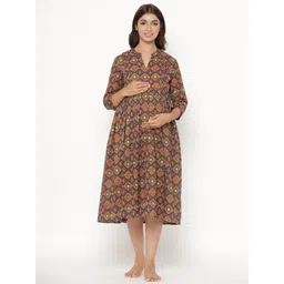 CRAFIQA Ethnic Motifs Print Maternity Fit & Flare Midi Nightdress-picture-24