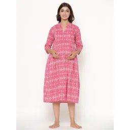 CRAFIQA Ethnic Motifs Print Maternity Midi Nightdress-picture-12