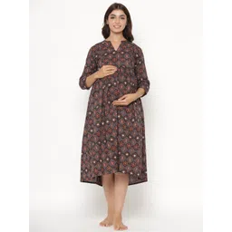 CRAFIQA Ethnic Motifs Print Maternity Midi Nightdress-picture-14