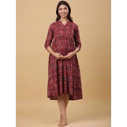 CRAFIQA Ethnic Motifs Print Maternity Midi Nightdress-picture-21