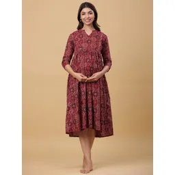 CRAFIQA Ethnic Motifs Print Maternity Midi Nightdress-picture-17