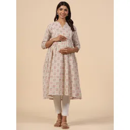 CRAFIQA Ethnic Motifs Printed Anarkali Pure Cotton Maternity & Nursing Kurta-picture-38