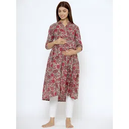 CRAFIQA Ethnic Motifs Printed Maternity & Nursing Cotton Anarkali Kurta-picture-31