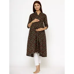 CRAFIQA Ethnic Motifs Printed Maternity & Nursing Cotton Kurta-picture-36
