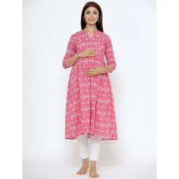 CRAFIQA Ethnic Motifs Printed Pure Cotton Maternity And Feeding Kurta-picture-33