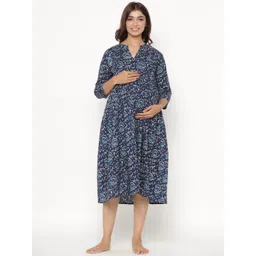 CRAFIQA Etnic Motifs Print Maternity Midi Nightdress image 1
