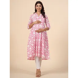 CRAFIQA Floral Printed Maternity Pure Cotton Anarkali Kurta-picture-19