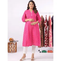 CRAFIQA Geometric Printed V-Neck Pure Cotton Maternity Kurti-picture-17