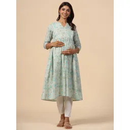 CRAFIQA Maternity Floral Printed Pure Cotton Anarkali Kurta-picture-12