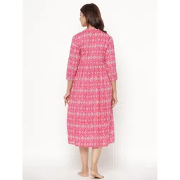 CRAFIQA Pink Printed Cotton Maternity & Nursing Pure Cotton A-Line Midi Dress image 5