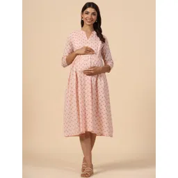 CRAFIQA Printed Pure Cotton Maternity Fit & Flare Midi Ethnic Dress-picture-14